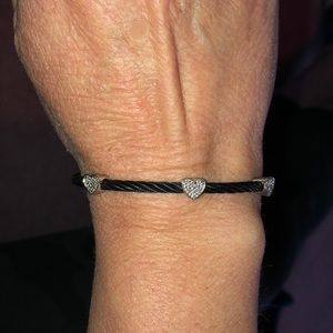 Black Stainless Steel Bracelet w/Diamond Hearts